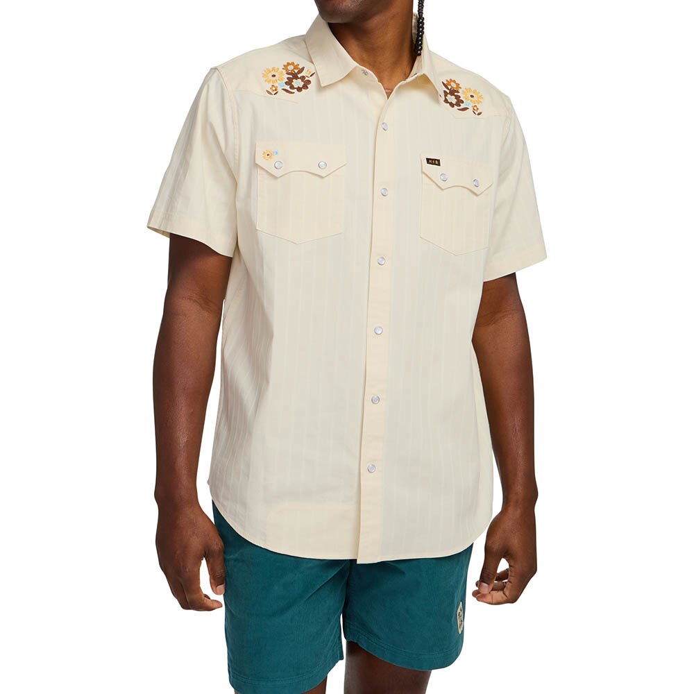 Howler Brothers Crosscut Deluxe Snapshirt Men's in Flower Power Off White Dobby